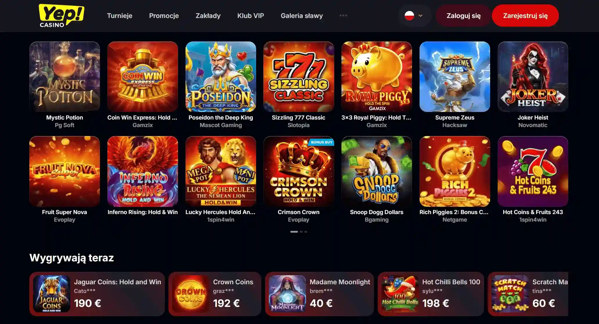 YEP casino bonusy